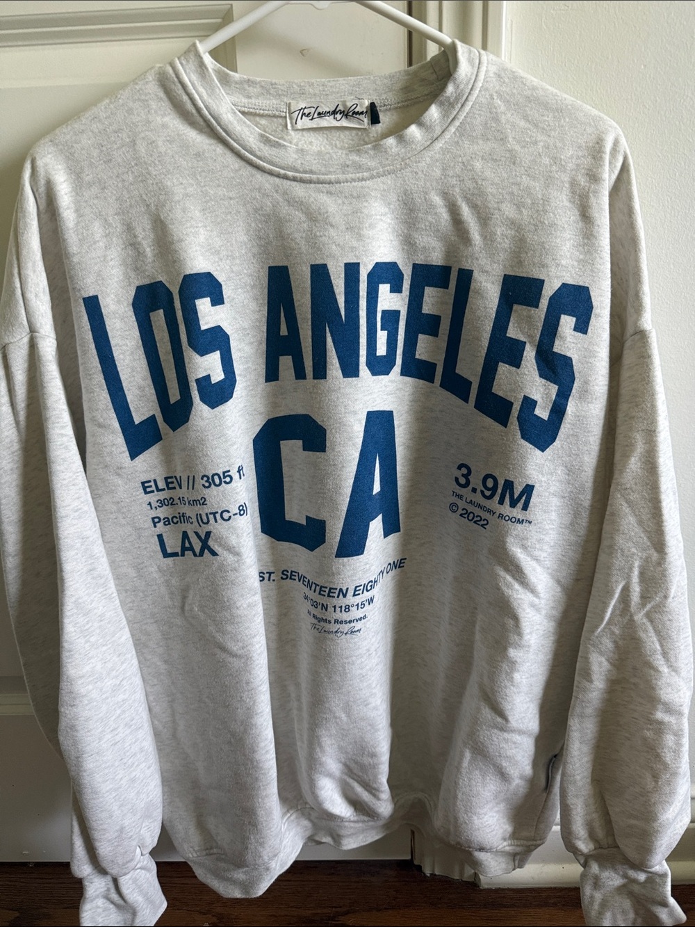 The Laundry Room Light Gray Crewneck Sweatshirt with Blue 'LOS ANGELES CA' Print